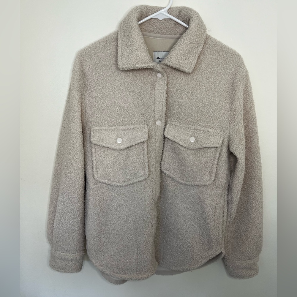 Abercrombie & Fitch Women’s XS Beige Fleece Button Up Shirt/Jacket Mint - Picture 2 of 11